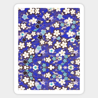 BLUE WHITE JAPANESE FLOWERS Kimono Style Antique Floral Sticker